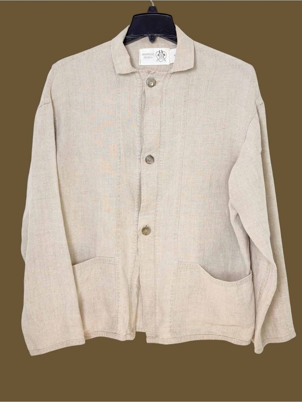 Vtg Angelheart Designs FLAX 100% Linen Oversized Lagom Blazer Lagenlook USA L